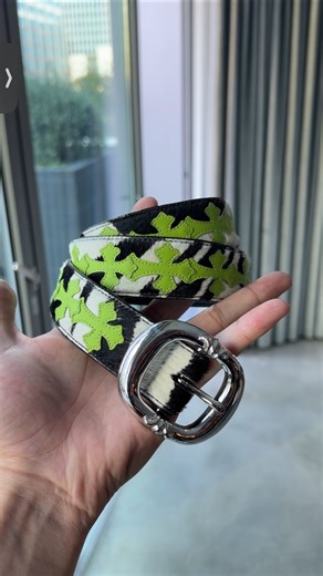 Anyrare | Chrome Hearts on Instagram: "This is a $25,000 Chrome Hearts belt featuring 24 hand-stitched lime green cross patches on zebra pony hair leather. Rhodium silver Gunslinger buckle—when exotic materials meet Chrome Hearts crosses, and your waistline needs investment-grade hardware. Is it worth it? #chromehearts"