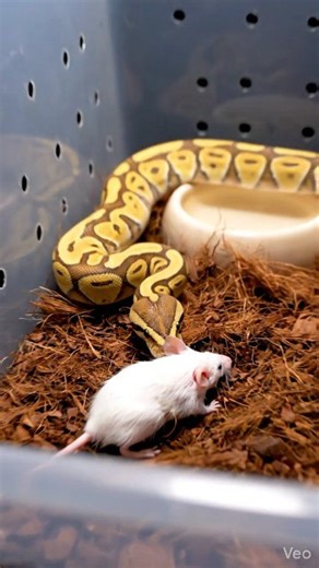 Pastel ball python feeding on mouse inside clean plastic keeper box | calm professional reptile feeding scene Warning: [Warning: Live Feeding Video] This content shows animals feeding naturally as part of nature. No harm, no encouragement of violence. Educational wildlife content. #pastelballpython #ballpython #pythonfeeding #snakefeeding #reptilekeeper #wildlifeeducation #naturecapture #viralreels #facebookreels | Frog Feeding