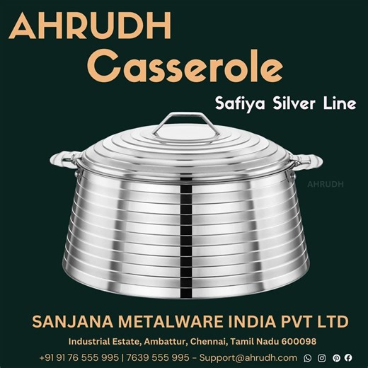 AHRUDH® Safiya Silver Line Casserole | Premium SS 304 Stainless Steel