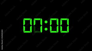 07:00 - Digital clock timer animation .green digital text animation on black background.