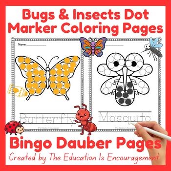 Bugs and Insects Dot Marker Coloring Pages | 14 Bingo Dauber Worksheets