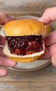 😋 PORK TENDERLOIN SLIDERS (with red wine reduction sauce)! 🍷 Ingredients: -King’s Hawaiian Sweet Slider Buns -1 pork tenderloin -1 tbsp BBQ rub (of choice) -1 tbsp olive oil -1/2 c diced yellow onion -1/2 c red wine -2 tbsp honey Preparation: 1. Season pork tenderloin with BBQ rub, then smoke at 250 degrees until it reaches an internal temperature of 145 degrees (then sear to finish) 2. While the pork rests, sauté onions with olive oil on medium heat, then once onions soften, add red wine and 