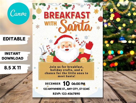 Breakfast With Santa Flyer, Kids Christmas Party Invitation (editable PDF) - Etsy