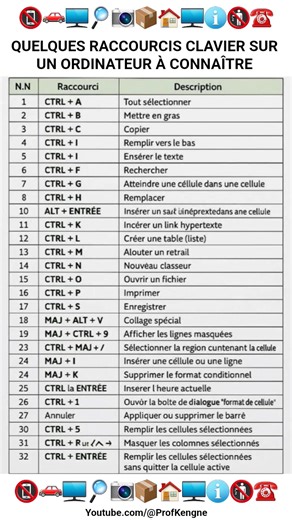 📵🚗🖥🔎📷📦🏠🖥ℹ️🚯☎️ Liste des raccourcis claviers à connaître sur un ordinateur | Ibrahim Eric
