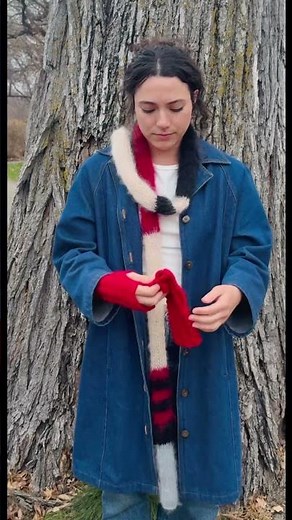 knit these cable knit handwarmers and striped mohair scarf! #knitting #knit #handwarmers #scarf