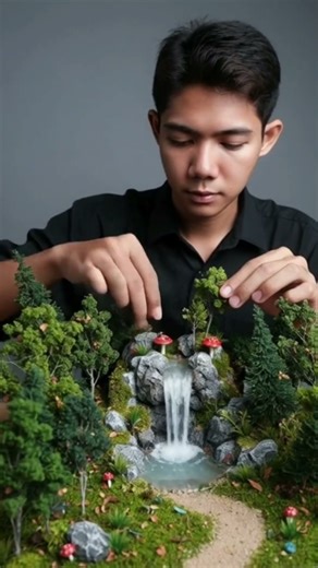 “Building a Tiny Waterfall Forest by Hand 🌿✨ | Miniature World”#miniatureart #minisatisfying