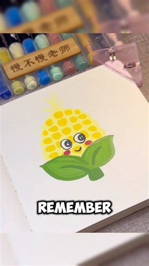 Simple and Easy Drawing Ideas on Instagram: "Let’s bring this adorable little corn to life! Start by drawing an upside-down "U" shape to outline the corn. As you begin coloring, give it a playful ponytail at the top for a cute touch. Next, sketch the leaves around the corn and fill them with a vibrant green. For the eyes, add two small white dots to make them pop. To create the individual kernels, use a dark yellow color and carefully make dots, aligning them in straight rows. Take your time and