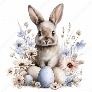 Easter Clipart JPG, 15 Blue Floral Bunny Daisy Watercolor Graphics Bundle - Etsy