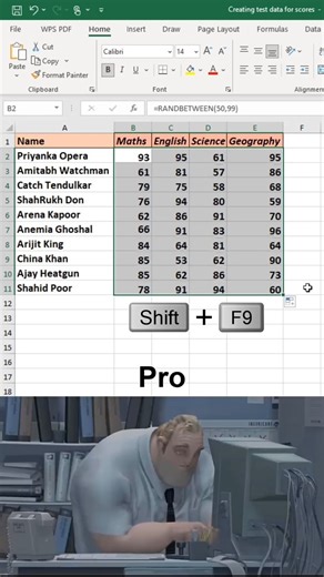 Randbetween formula in student sheet #excel #computer #shorts #funk