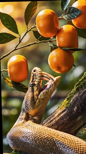 2.3K views · 345 reactions |  Golden Python Bites a Tangerine in Ultra-Realistic 8K | Cinematic Wildlife Moment | PrismCut Slice | Facebook