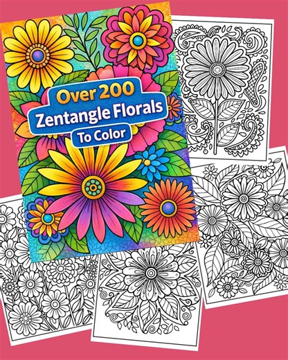 200+ Zentangle Floral Coloring Pages Printable PDF | Adult Relaxing Flowers - Etsy