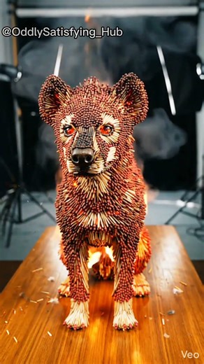 Spent Weeks on This Hyena… Burned It in Seconds 🔥 #matchstickart #burning #fireasmr