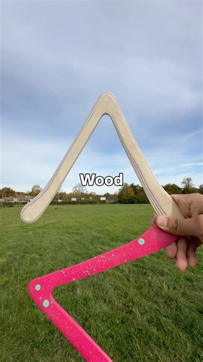 Pt. 2 What makes a better beginner boomerang? Now we have a better comparison of a fiberglass boomerang vs a wooden boomerang. Both boomerangs have a thickness of 3mm but the weight difference is quite drastic. 🧐 The fiberglass one weighs 61 grams and the wooden one weighs 27 grams. Fiberglass in this form is a lot denser than the plywood I’m using. What are your thoughts? | RamRez Boomerangs