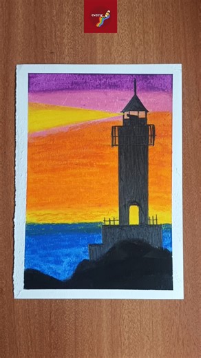 Sunset Lighthouse Scenery Drawing With Oil Pastel Art #shorts #art