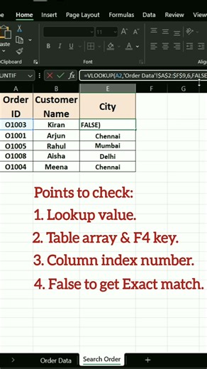 VLOOKUP Not Working? Check These 4 Things First! ⚠️ #exceltips #excel #excelforbeginners