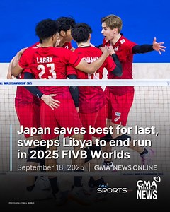 Ryujin Nippon isn't going home empty-handed. 🇯🇵⭐️ Japan made sure to give the Filipino crowd a parting gift as it wrapped up its 2025 FIVB Men's Volleyball World Championship run on Wednesday, sweeping Libya 25-20, 25-17, 25-12 at the Smart Araneta Coliseum. The Japanese squad bounced back from back-to-back losses to Turkey and Canada to finish Pool G with a 1-2 record, while world No. 75 Libya ended its campaign winless at 0-3. Kento Miyaura and team captain Yuki Ishikawa delivered their best