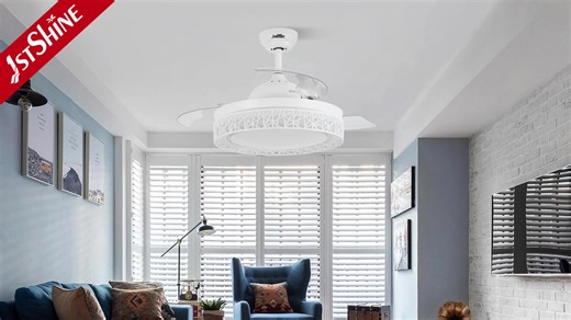 1stshine Ceiling Fan Modern Fancy Low Watt DC 220V Remote Control Invisible Retractable Blade Ceiling Fan Light