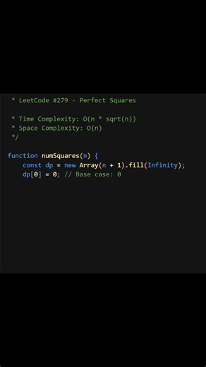 Solve LeetCode 279 Perfect Squares | JavaScript solution #shorts #coding #javascript
