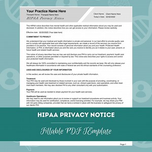 HIPAA Privacy Notice Template | Editable / Fillable PDF Template | for Counselors, Psychologists, Social Workers, Therapists - Etsy