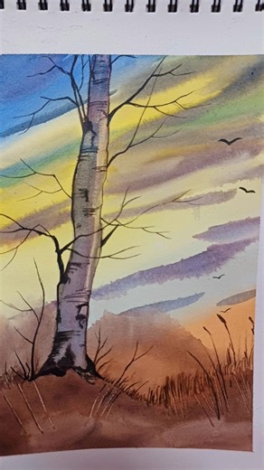 watercolour simple Landscape drawing #drawing #watercolour #painting #Landscape #shorts