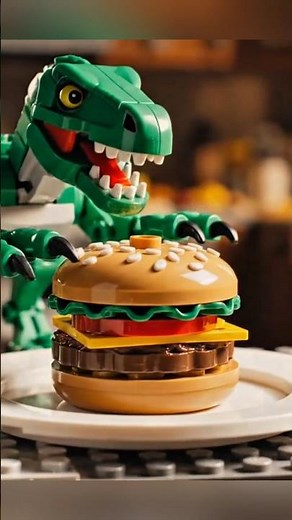 🤤🍔 LEGO ASMR 🦖 Green T-Rex Making a Burger | Satisfying Stop Motion Cooking. #lego #asmr