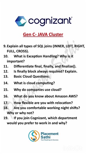 Cognizant GenC 2026 Batch Interview Questions || Java Cluster