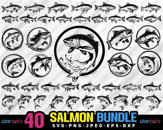 Salmon Clipart Bundle, Fish Silhouette Vector (digital Download) - Etsy