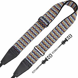 Padwa Lifestyle Adjustable Camera Strap - 2" Top Layer Cowhide Head Camera Straps for Photographers,Soft Cotton Crossbody Strap with Quick Release fits All Cameras - Rainbow Ripple