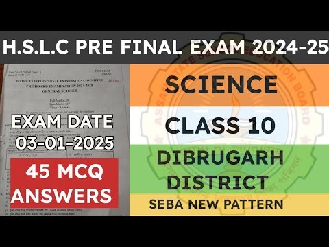 Class 10 Pre Final Exam Question Paper 2024-25 | General Science | Dibrugarh District | seba