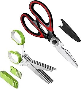 Kitchen Scissors Kitchen Shears All Purpose Food Cooking Scissors Heavy Duty Herb Scissors with 5 Blades Shears, Meat Shears Utility Chicken Scissors, Dishwasher Safe Cutting Scissors (2 pairs)