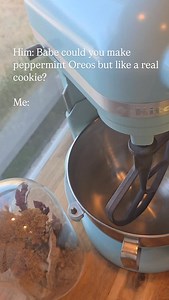 But like a real cookie 😅 These double chocolate peppermint cookies are so delicious. Made with black cocoa for that nostalgic Oreo flavor. 😘 Comment COOKIE and I'll send the recipe over. Or find it below and in the comments. 1 1/4 cups AP flour 1/2 cup black cocoa 3/4 tsp baking powder 3/4 tsp baking soda 1/2 tsp salt 3/4 cup room temp butter 3/4 cup packed brown sugar 1/4 cup sugar 2 egg yolks 1 tsp peppermint extract 1 tsp vanilla extract 1/2 cup crushed peppermints 2 TBSP for topping 3/4 cu