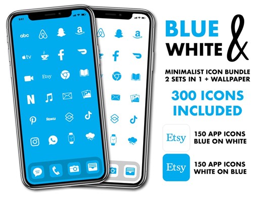 Blue Ios 14 Icons - 300 Blue iPhone Icons - Includes 2 Sets of 150 App Icons for Ios 14 - Minimalist Blue & White Ios 14 Aesthetic - Etsy