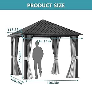 Aoxun 10'x10' Hardtop Gazebo, Galvanized Steel Outdoor Aluminum Single Top Canopy, Permanent Metal Pavilion with Netting and Privacy Curtains, for Backyard, Patio and Deck