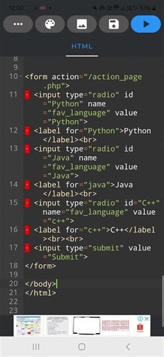 form in HTML || radio button