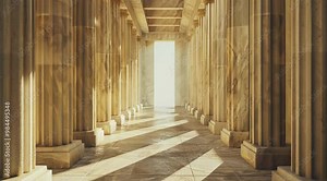 Scene of a row of Roman pillars, Camera slow motion with different angles