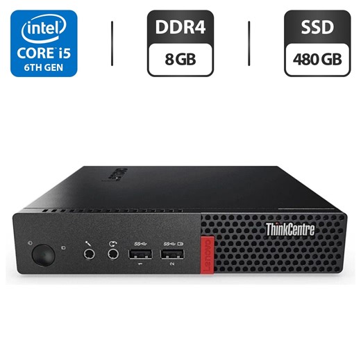 Купити неттоп Lenovo ThinkCentre M710q Tiny USFF / Intel Core i5-6500T (4 ядра по 2.5 - 3.1 GHz) / 8 GB DDR4 / 480 GB SSD / Intel HD Graphics 530 / Блок живлення в Україні