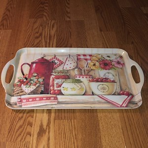 Home Essentials Rustic Kitchen Tray with Red and Cream Accents