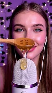 ASMR Honey Eating with Wooden Spoon Soft Sticky Sounds
