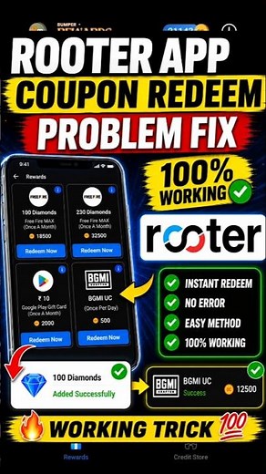 100%Redem🤩Rooter app coupon redeem problem solve | Rooter App Redem Code Redem Problem | Rooter App