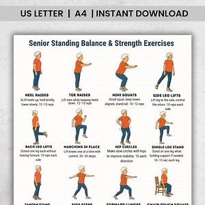 Senior Standing Exercise Chart, Balance & Strength Exercises for Seniors, 16 Standing Movements, Fitness Printable, Senior Workout Poster - Etsy