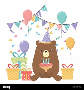 Bear cartoon design, Animal happy birthday celebration decoration and surprise theme Vector illustration Stock Vector Image & Art - Alamy