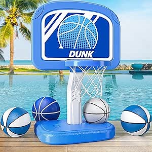 TEMI Swimming Pool Basketball Hoop, Adjustable Poolside Hoops with 4 Balls and Pump, Indoor Outdoor Basketball Game for Toddler Kids, Summer Swimming Pool Water Game Gifts for Kids Boys Girls