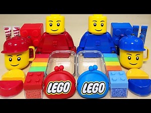 LEGO Red vs Blue Slime Mixing Makeup,Parts, Glitter Into Slime! Satisfying Slime Video ASMR