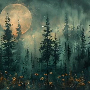 Moonlit Foggy Forest Canvas Painting: Eerie Nature Wall Art - Etsy