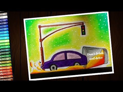 How to draw Road Safety (don't drink and drive) poster for competition - step by step