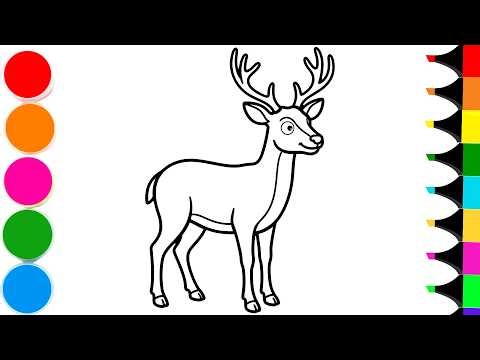 How to Draw a Cute Happy Deer for Beginners | Drawing and Coloring a Cute Deer