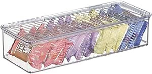 mDesign Stackable Box Kitchen Pantry Cabinet, Refrigerator/Freezer Food Storage Box Container, with Lid - Holder & Organizer for Packets, Pouches, Snacks, Fruits, Produce, Pasta, Vegetables - Clear