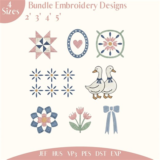 Grandma Core Embroidery Design Bundle, Vintage Thrifted Geese Embroidery File, 90s Inspired, Thrifted Decor Pes, Coquette Cottagecore - Etsy