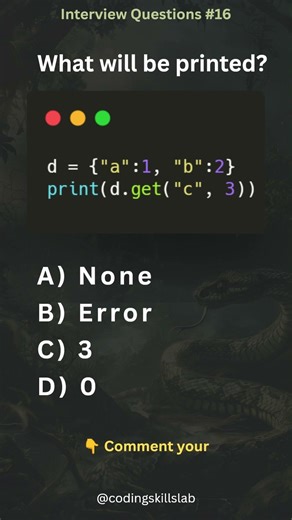 Python Interview Questions #16 | Dictionary get() Trick 🤔 #shorts #python