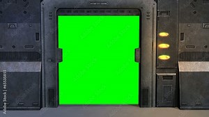 Spaceship Spacestation Door open Close - green screen